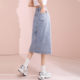 Tang Shi slit versatile hip-packing A-line skirt jk retro spring and autumn denim skirt women's high waist slim mid-length style