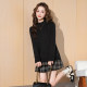 Tang Shi Base Shirt New Women's Half High Neck Wrap with Fleece Clean Black and White Slim Temperature Top