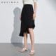 Nicky Wen's temperament commuting versatile skirt trendy summer new irregular wavy black midi skirt for women