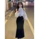 Fishtail bag shirt, flared sleeves, neck, women's high autumn hips, same style skirt, thin flared internet celebrity waist, sleeves, hanging new style
