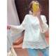 2025 spring new mid-length embroidered high-end shirt for women European round neck loose flared sleeve top