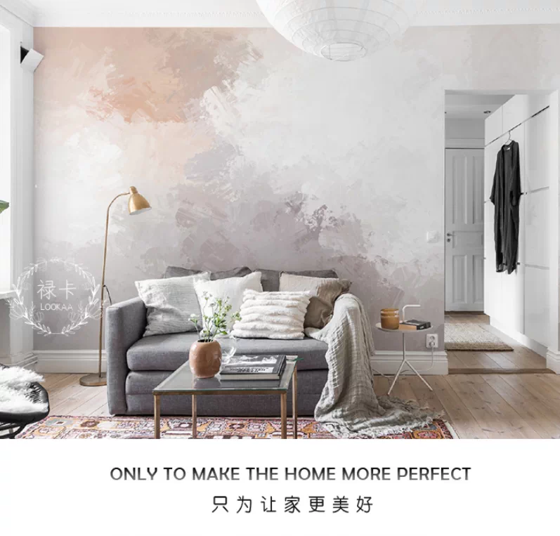 北歐風手繪塗鴉壁紙定製電視沙發背景牆壁紙現代簡約客廳臥室壁布 Taobao