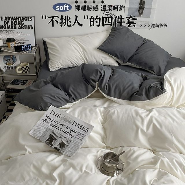 
Category A maternal and infant grade four-piece washed cotton bed thickened brushed sheets quilt N set quilt cover student dormitory three-piece set