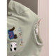 Light green short-sleeved T-shirt summer 2024 trendy cartoon embroidery slim fit pleated short round neck top Korean women's clothing
