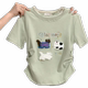 Light green short-sleeved T-shirt summer 2024 trendy cartoon embroidery slim fit pleated short round neck top Korean women's clothing
