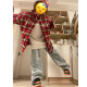 National trend American street red plaid shirt short-sleeved women's summer couple high street trendy brand design niche tops