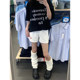 White polka dot embroidered sports shorts for women in summer thin casual loose small high waist design wide-leg pants