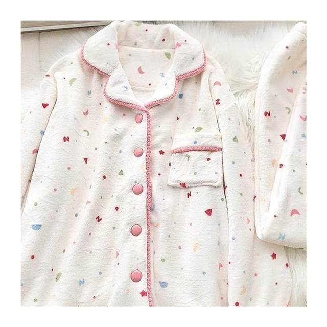 
New fall and winter flannel cute and sweet pajamas for women soft long-sleeved trousers that can be worn outside home clothes set