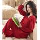 
Red pajamas for women in autumn and winter 2025 new pure cotton long-sleeved zodiac year bride wedding home wear large size suit