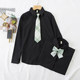 Black long -sleeved shirt female 200JIN [Jin is equal to 0.5 kg] Extra -size fat MM loose JK personalized college wind bow shirt student