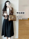 Black professional suit umbrella skirt skirt for women autumn and winter large size fat mm mid-length high waist slim drooping A-line skirt