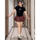 Fat mm ruffled skirt pants for women in summer large size anti-light protection against hips and slim red plaid A-line puffy short skirt
