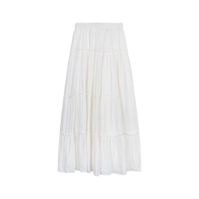 
Small fat large size white skirt for women in summer draped A-line skirt high waist slim and gentle style fluffy cake skirt