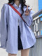 Blue striped shirt jacket for women in spring and autumn casual style, large size, versatile, loose, slim, chic and beautiful top cardigan
