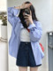 Blue striped shirt jacket for women in spring and autumn casual style, large size, versatile, loose, slim, chic and beautiful top cardigan
