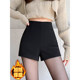 Black plus-fleece hot girl shorts for women in autumn and winter large size fat mm tight high waist slimming hip A-line boot pants leggings