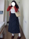 Retro black polka dot skirt for women in summer large size pear shape, slim high waist slit A-line suit long skirt