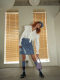 Xingshan bag retro blue high-waist leather skirt belt button decorative skirt slim commuter style new product