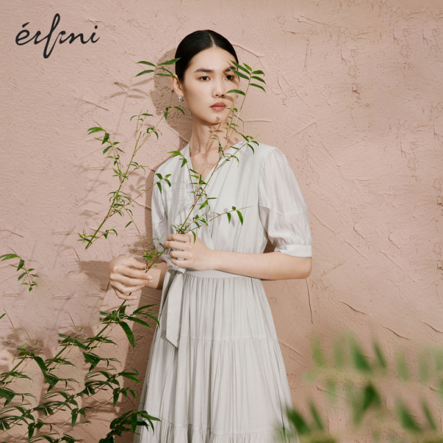 
Evely outlets store high waist slim lady lace-up pleated V-neck dress midi skirt spring and summer women's skirt