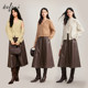 Evely's design feels slim A-line sport PU retro brown leather skirt for women 2024 autumn style commuter skirt