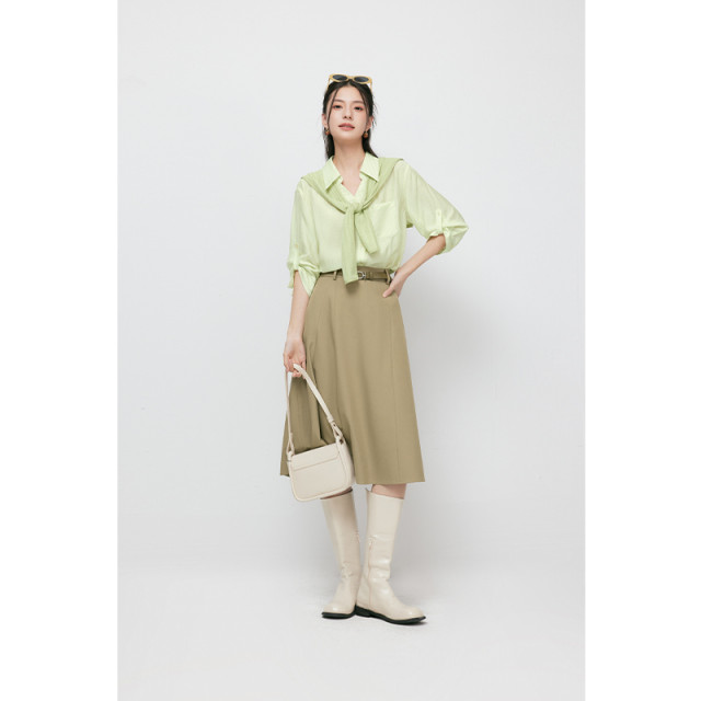 Shi Fan Lizhong Mid -length skirt 2024 autumn new design sense is thin and beautiful beautiful umbrella skirt 3F2140011
