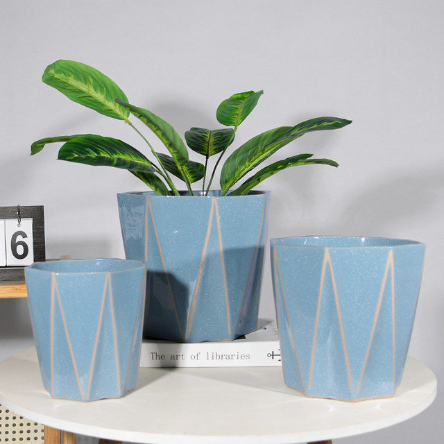 
Modern simple ceramic small flower pot light luxury high-end breathable green ivy succulent home living room indoor and outdoor with tray