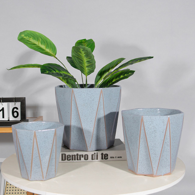 
Modern simple ceramic small flower pot light luxury high-end breathable green ivy succulent home living room indoor and outdoor with tray