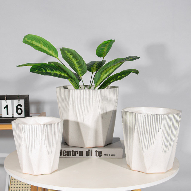 
Modern simple ceramic small flower pot light luxury high-end breathable green ivy succulent home living room indoor and outdoor with tray