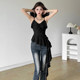 SylCue wasteland style old asymmetric sexy camisole women's ruffle slim waist hot girl short top