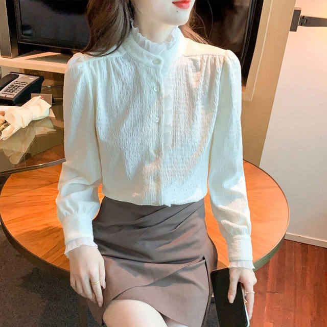 Autumn and winter plus thickened fungus edge lingering long -sleeved shirt feminine fashion fashion inner baptis
