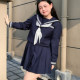 Acarian big size JK fat MM orthodox 绀 three basic sailor uniforms college short skirt short long -sleeved suit women