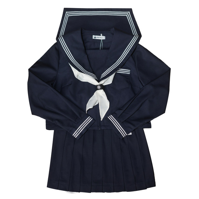 Acarian big size JK fat MM orthodox 绀 three basic sailor uniforms college short skirt short long -sleeved suit women