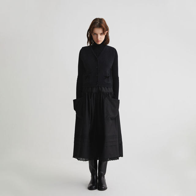 Ahhh big pocket skirt for women with high waist lazy style mid-length pleated skirt cake skirt autumn and winter new style