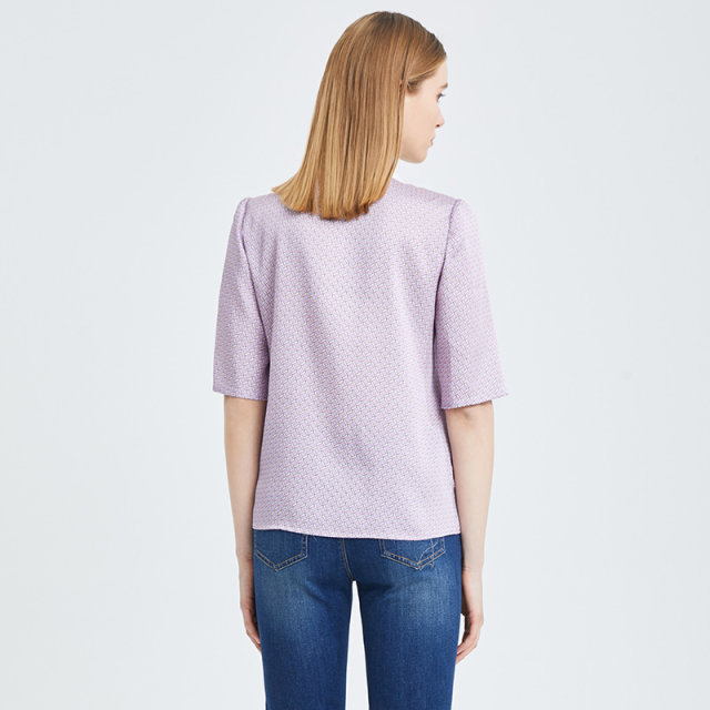 The same style of Matiannu women's clothing in the mall, the new purple printed shirt, white mid-sleeved short top shirt