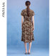 Ma Tiannu women's clothing summer new style brown lapel printed dress short-sleeved waist long skirt temperament skirt fashionable skirt