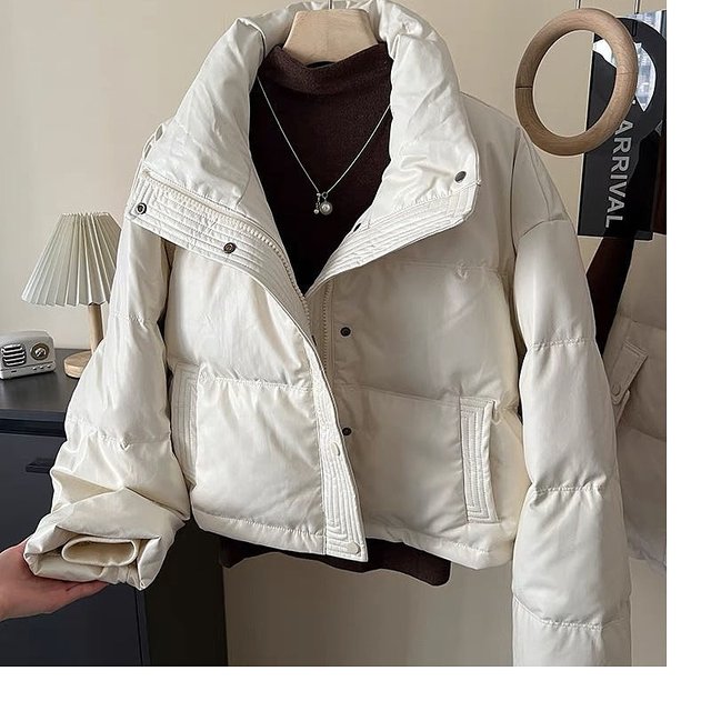 European winter stand collar pu leather no-wash down cotton jacket for women fashionable small person thick warm bread jacket trendy
