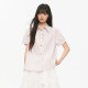 Pink ers co-branded summer age-reducing red striped bow short-sleeved design puff sleeve shirt for women
