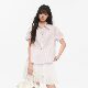 Pink ers co-branded summer age-reducing red striped bow short-sleeved design puff sleeve shirt for women
