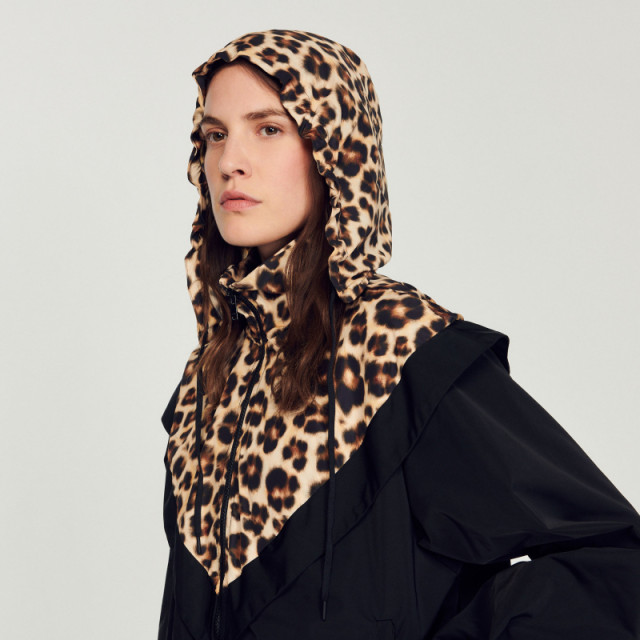 SANDRO Outlets Women's French Fashion Contrast Leopard Print Spliced ​​Zipper Jacket SFPBL00739