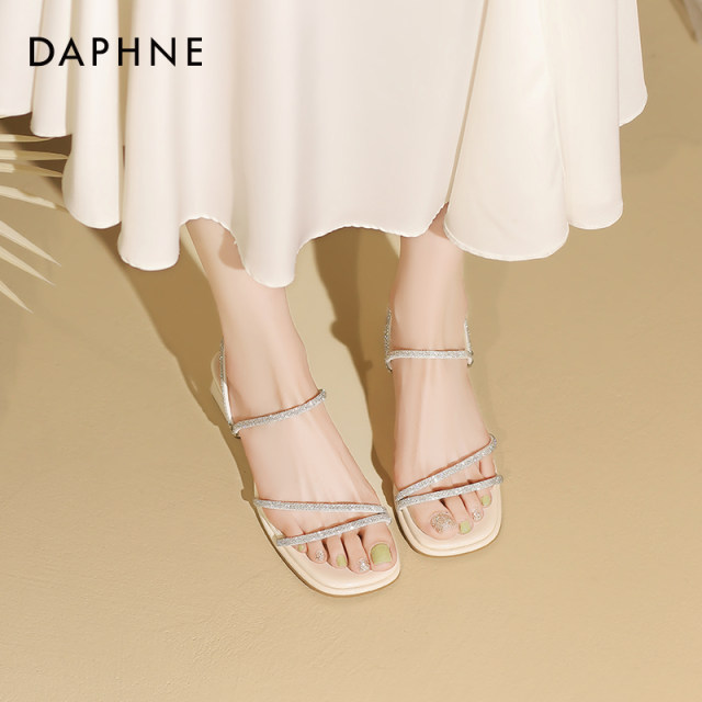 Daphne Sandals for women in summer 2025 women's shoes rhinestone slippers beach sandals for women wearing French thick heels