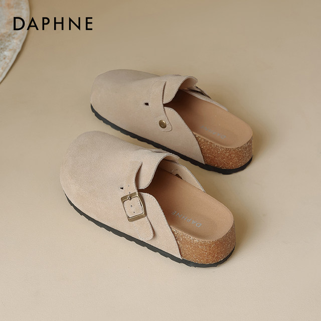 Daphne thick-soled Birkenstock shoes for women, autumn and winter plus velvet season, beautiful 2025 new one-leg heightening half slippers
