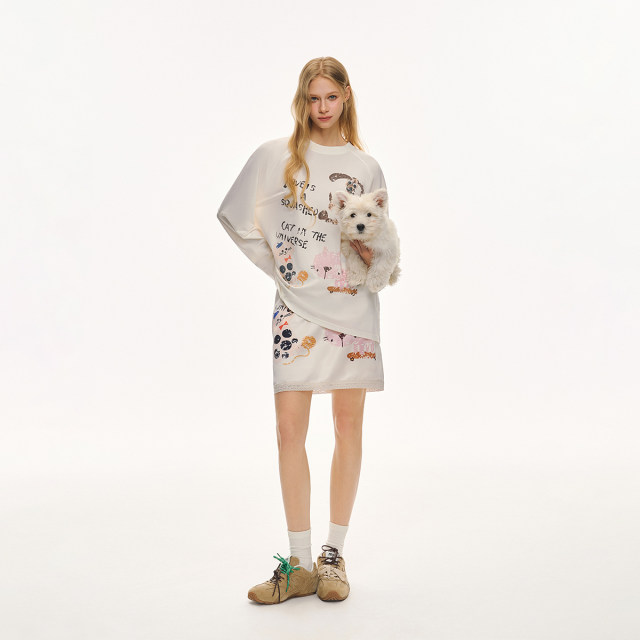 CLIMAX VISION hand-painted graffiti fun printed retro double-sided satin straight half-body skirt
