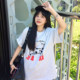 American cartoon doodle line spotted dog short-sleeved T-shirt for women in summer gray casual cotton half-sleeved couple top
