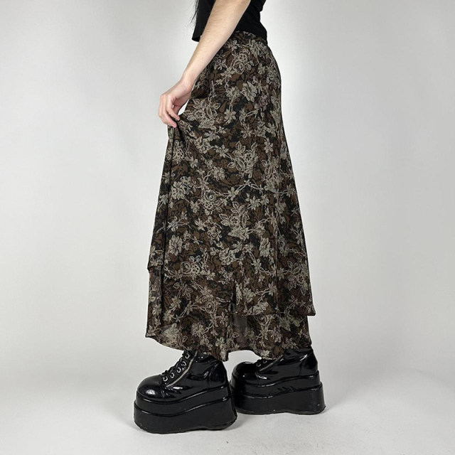 eilove Wasabi Medium-style mesh printed skirt for women with ruffle edge splicing low waist slim straight midi skirt