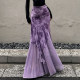 Eilove purple charm new Chinese -style printed skirt feminine slim body mesh stitching irregular fishtail skirt
