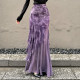 Eilove purple charm new Chinese -style printed skirt feminine slim body mesh stitching irregular fishtail skirt
