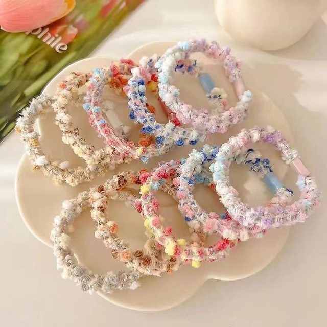 Colorful dot plush hair band for women, high elastic hair tie, rubber band headband, does not hurt hair, durable children's hair band headwear