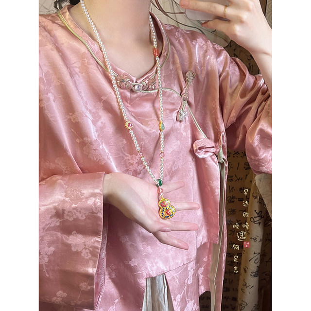 New Chinese style beaded pendant long necklace women's cheongsam sweater chain ancient style high-end light luxury national style accessories