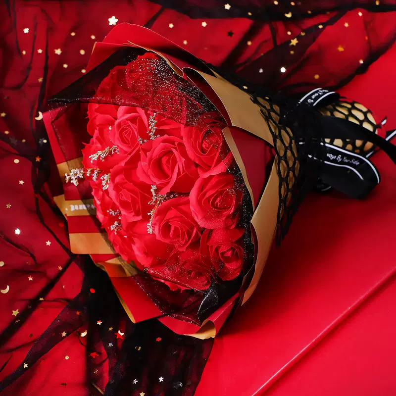 结婚花束拍照婚礼粉红白玫瑰花新娘香皂花假花道具仿真手