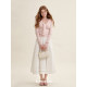 Kroche 25ss long cotton French embroidered lace spliced ​​high waist A-line skirt